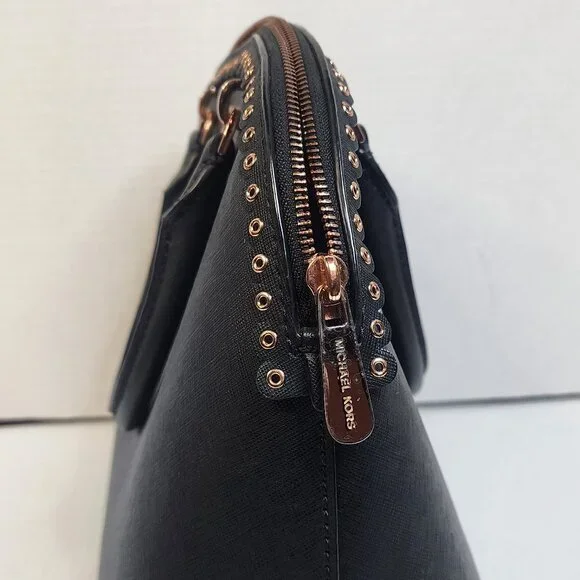 Michael Kors Emmy Dome Black Saffiano Leather Large Satchel w/ Rose Gold Tone - Picture 4 of 11